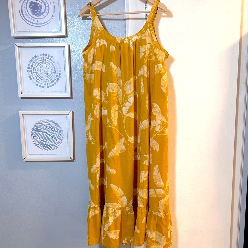 H&M Women’s Yellow Leaf Print Midi Ruffle Hem Flounced Dress Size 8 - Picture 3 of 6